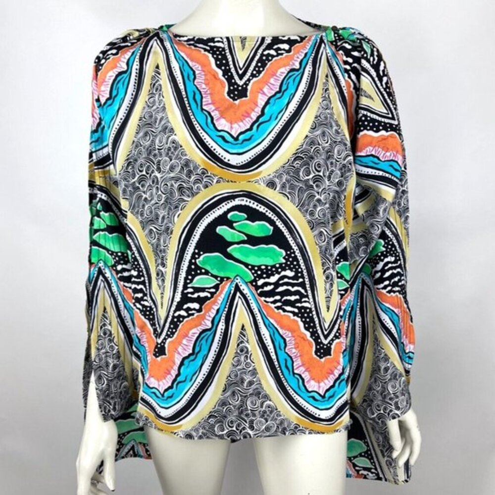 Jim Thompson‎ Silk Short Wrap Kaftan Women 10 NWOT Hi Low Abstract Tunic Top
